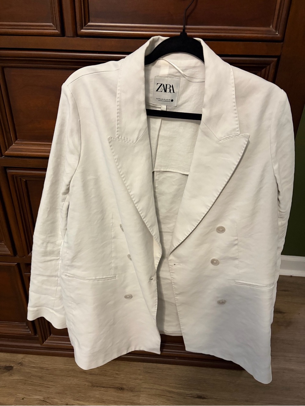 ZARA White Double-Breasted Linen blend off white